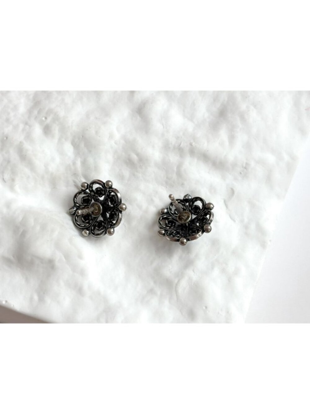 Telemark by Sylvsmidja 830 Oxidized Vintage Silver Stud Post Back Earrings - Picture 3 of 10